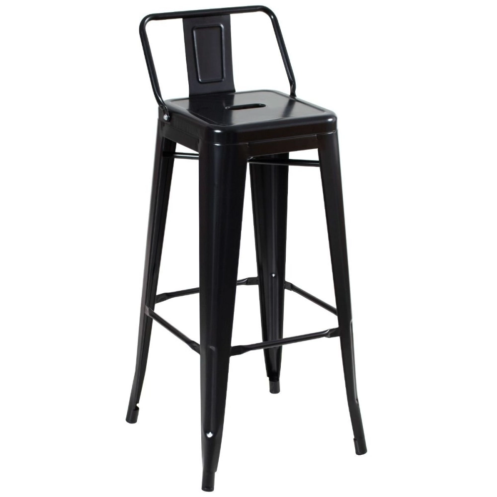 Kit 2 banquetas altas para bancada Iron Tolix com encosto 76 cm – Preto Semibrilho