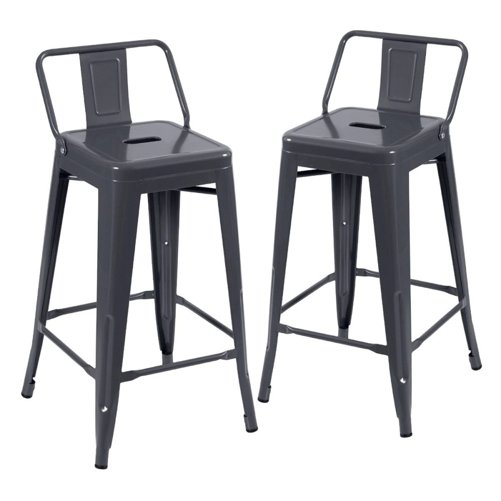 Kit 2 banquetas médias para bancada Iron Tolix com encosto 66 cm – Cinza Escuro
