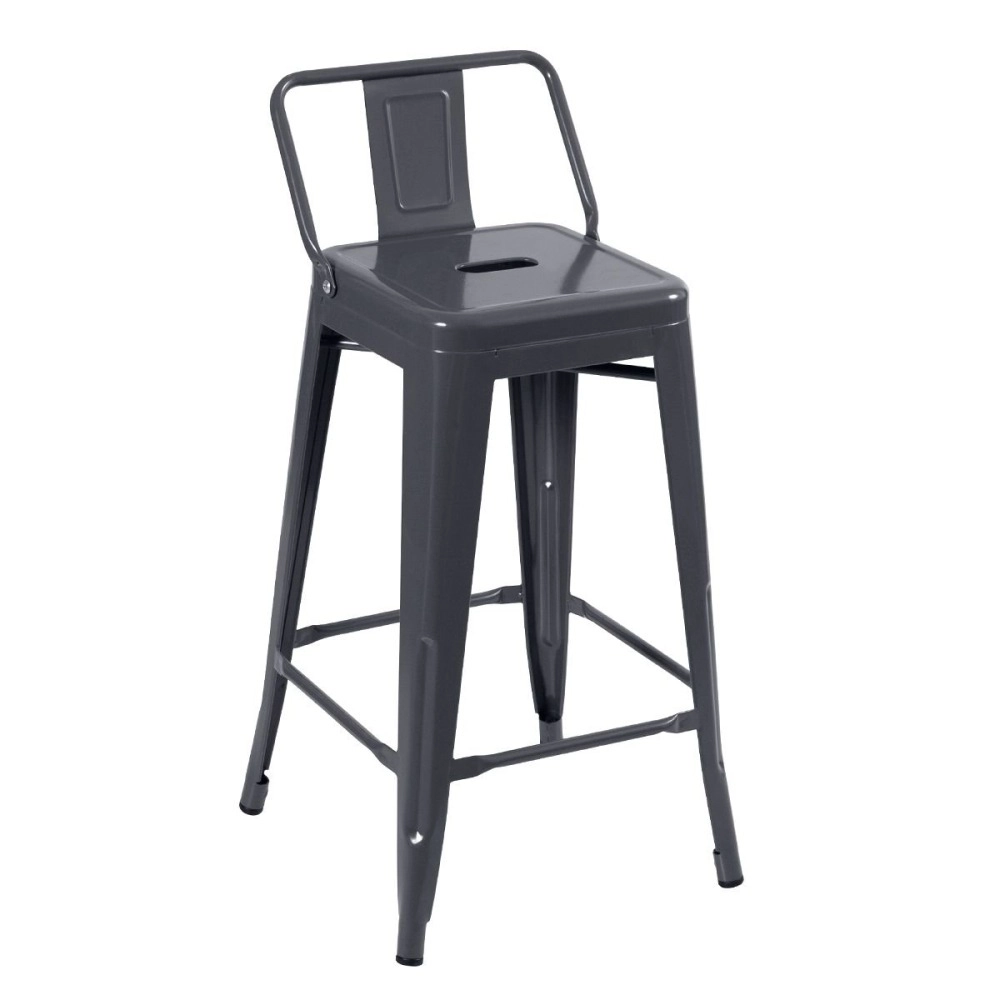 Kit 2 banquetas médias para bancada Iron Tolix com encosto 66 cm – Cinza Escuro