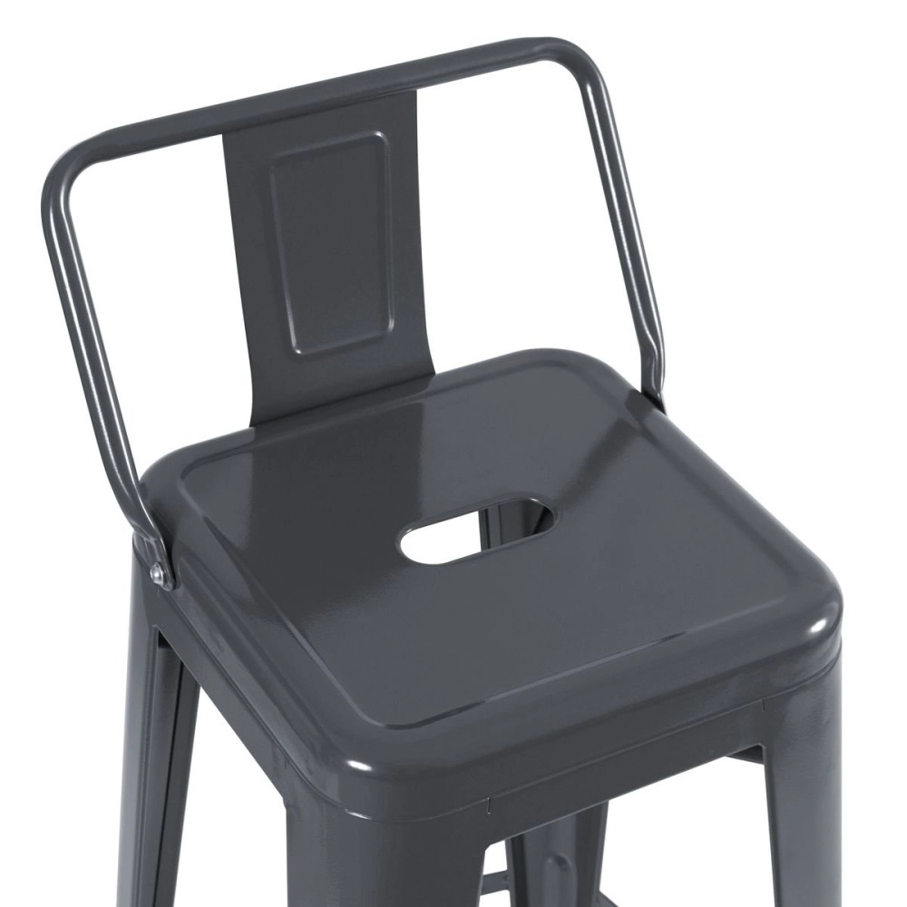 Kit 2 banquetas médias para bancada Iron Tolix com encosto 66 cm – Cinza Escuro