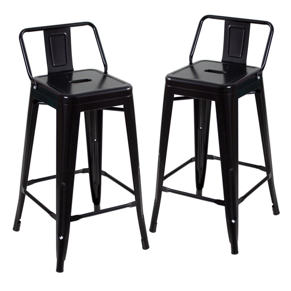Kit 2 banquetas médias para bancada Iron Tolix com encosto 66 cm – Preto