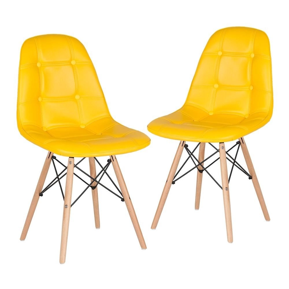 Kit 2 Cadeiras de jantar Charles Eames Eiffel Botonê Estofada - Amarelo Kit 2 Cadeiras de jantar Charles Eames Eiffel Botonê Estofada - Amarelo