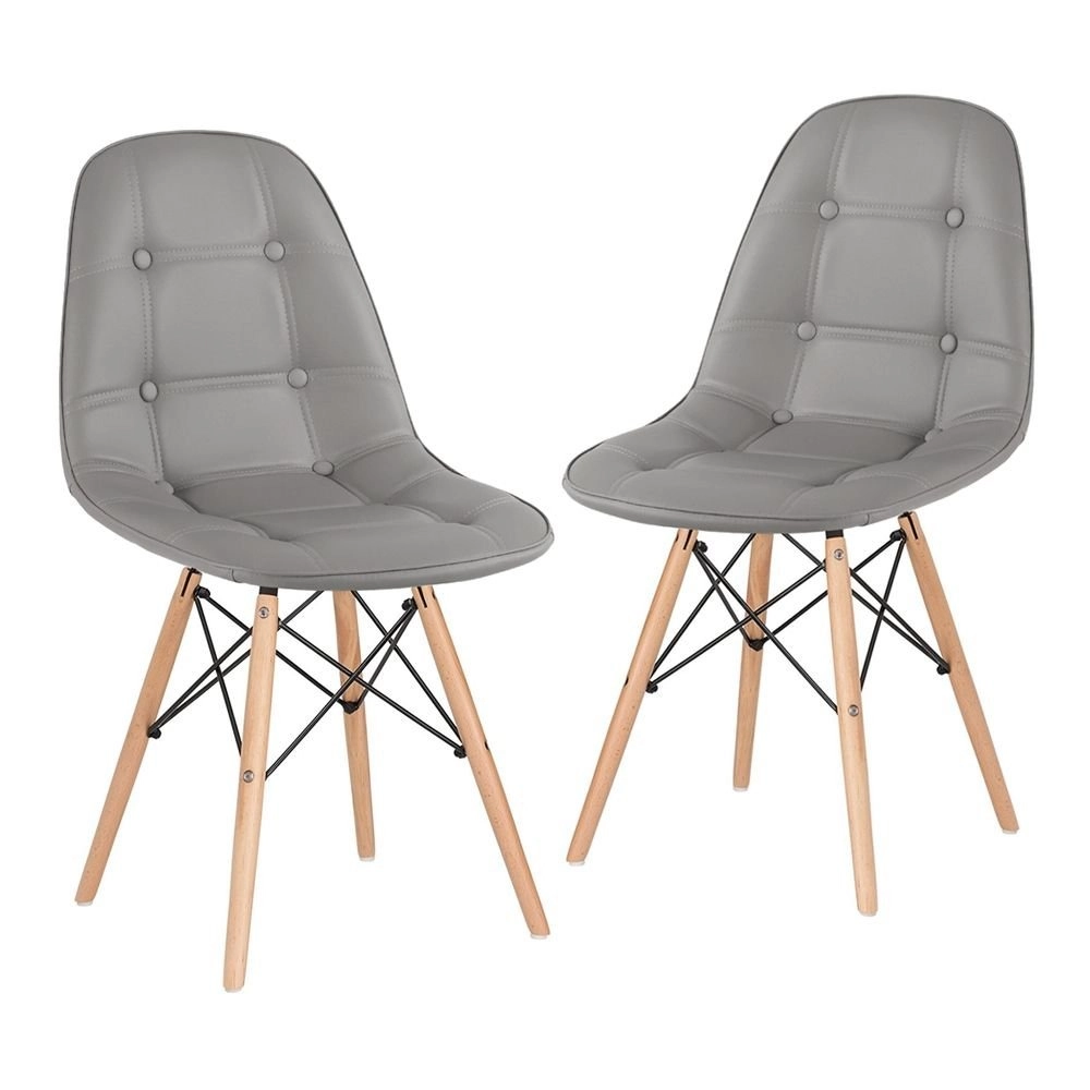 Kit 2 Cadeiras de jantar Charles Eames Eiffel Botonê Estofada - Cinza