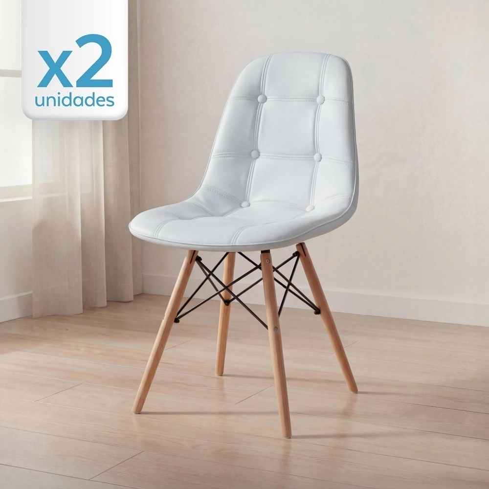 Kit 2 Cadeiras de jantar Charles Eames Eiffel Botonê Estofada - Cinza claro