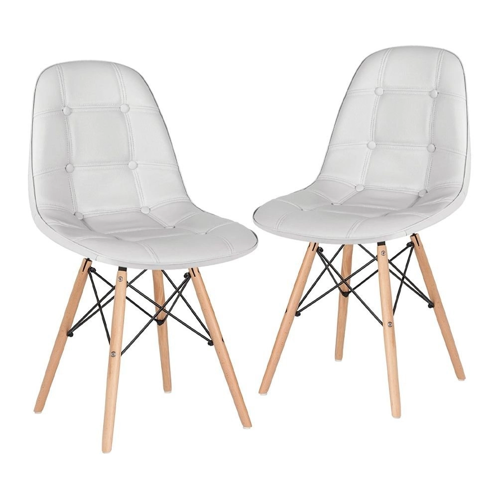 Kit 2 Cadeiras de jantar Charles Eames Eiffel Botonê Estofada - Cinza claro