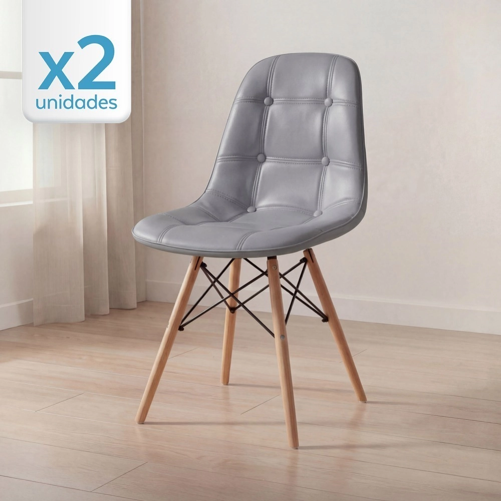 Kit 2 Cadeiras de jantar Charles Eames Eiffel Botonê Estofada - Cinza escuro