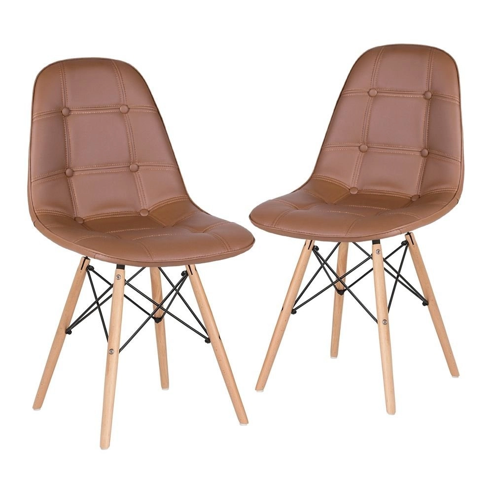 Kit 2 Cadeiras de jantar Charles Eames Eiffel Botonê Estofada - Marrom Kit 2 Cadeiras de jantar Charles Eames Eiffel Botonê Estofada - Marrom