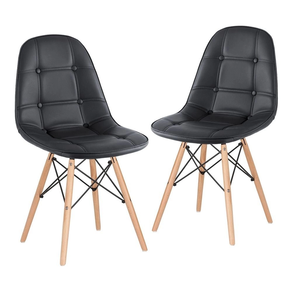 Kit 2 Cadeiras de jantar Charles Eames Eiffel Botonê Estofada - Preto