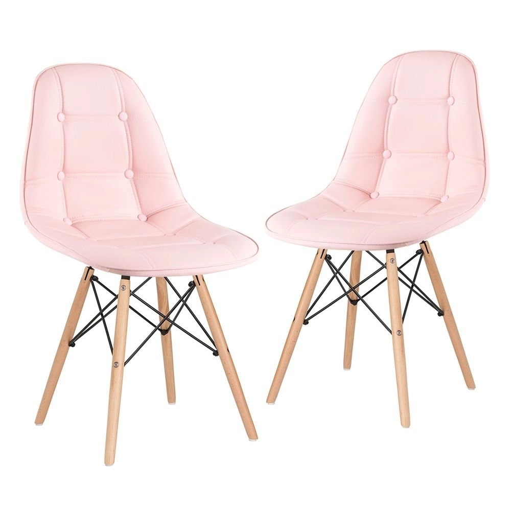 Kit 2 Cadeiras de jantar Charles Eames Eiffel Botonê Estofada - Rosa claro