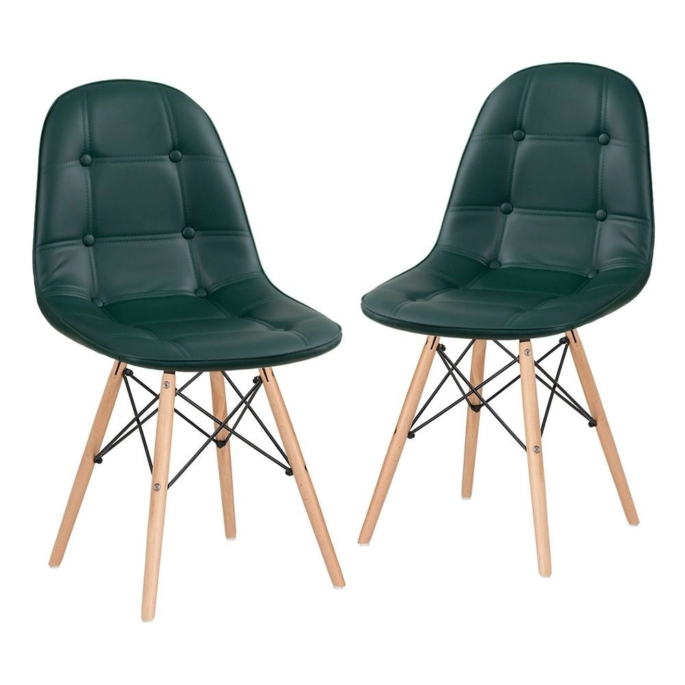 Kit 2 Cadeiras de jantar Charles Eames Eiffel Botonê Estofada - Verde escuro Kit 2 Cadeiras de jantar Charles Eames Eiffel Botonê Estofada - Verde escuro
