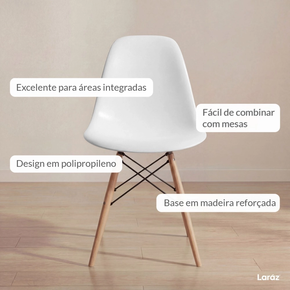 Kit 2 Cadeiras de jantar Charles Eames Eiffel DSW em Polipropileno - Branco Kit 2 Cadeiras de jantar Charles Eames Eiffel DSW em Polipropileno - Branco