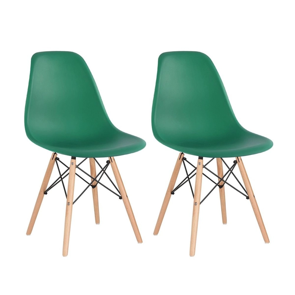 Kit 2 Cadeiras de jantar Charles Eames Eiffel DSW em Polipropileno - Verde escuro