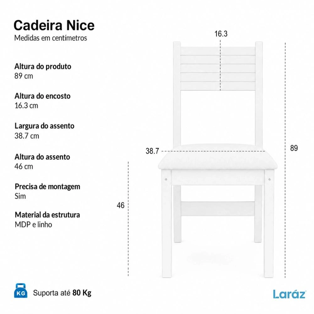 Kit 2 Cadeiras de jantar Estofada Nice Laráz com estrutura em madeira