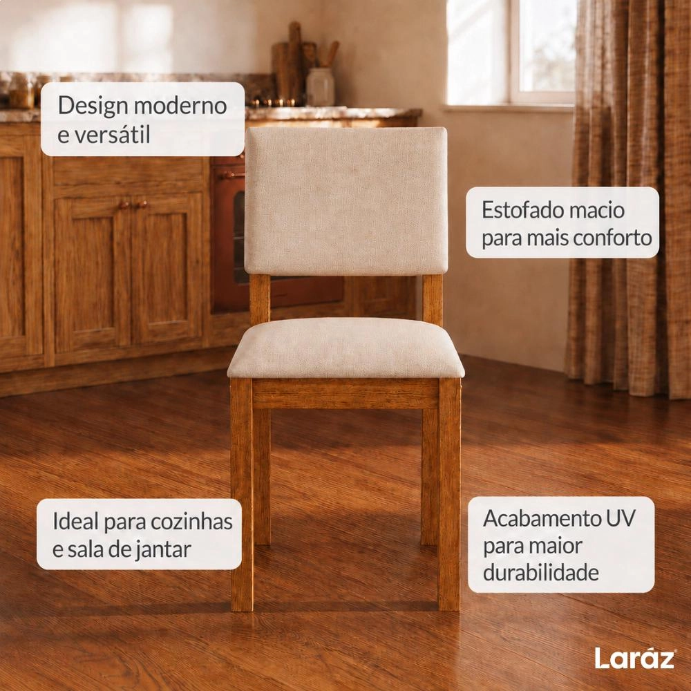 Kit 2 Cadeiras de jantar Estofada Verona Laráz com estrutura em madeira 25 mm