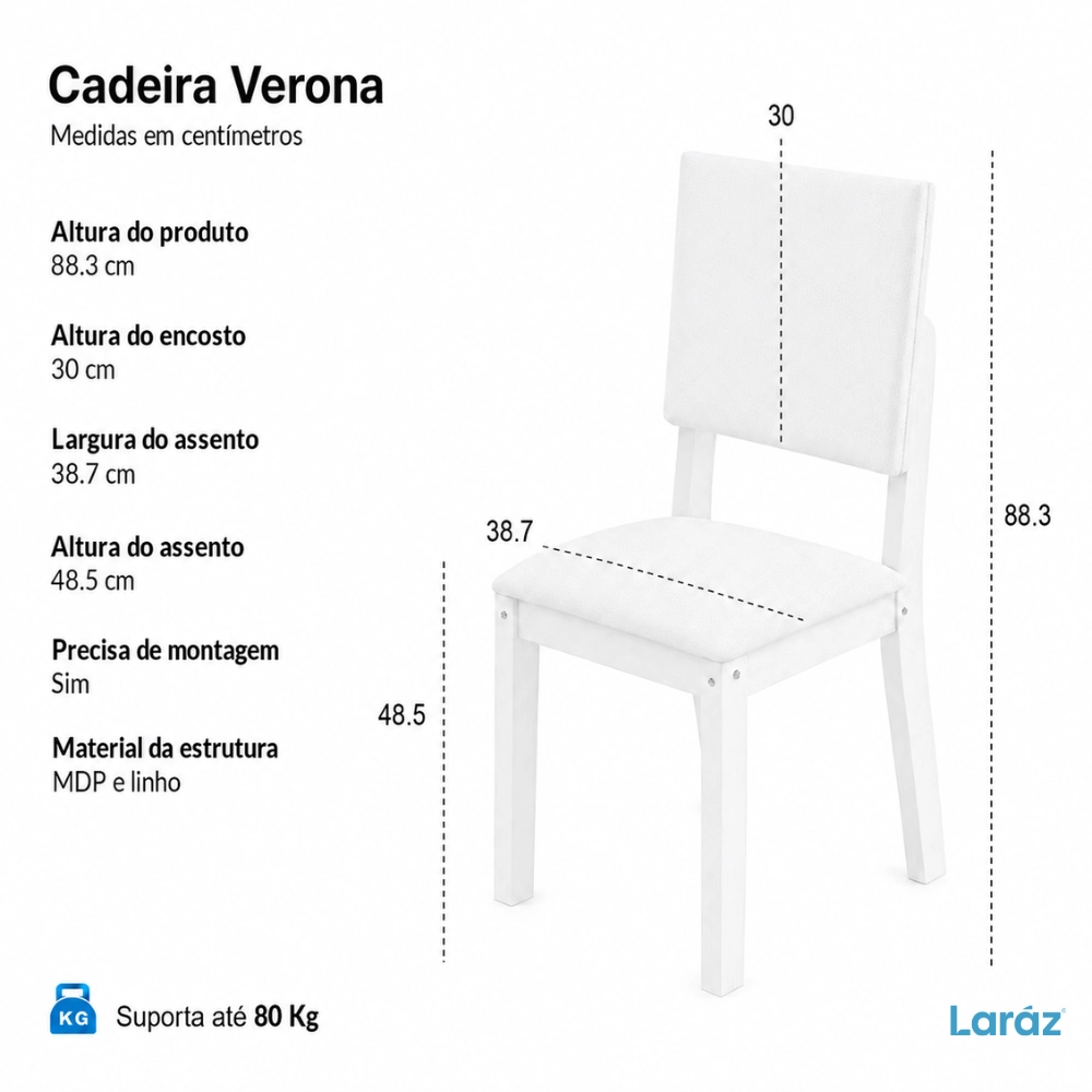 Kit 2 Cadeiras de jantar Estofada Verona Laráz com estrutura em madeira 25 mm Kit 2 Cadeiras de jantar Estofada Verona Laráz com estrutura em madeira 25 mm