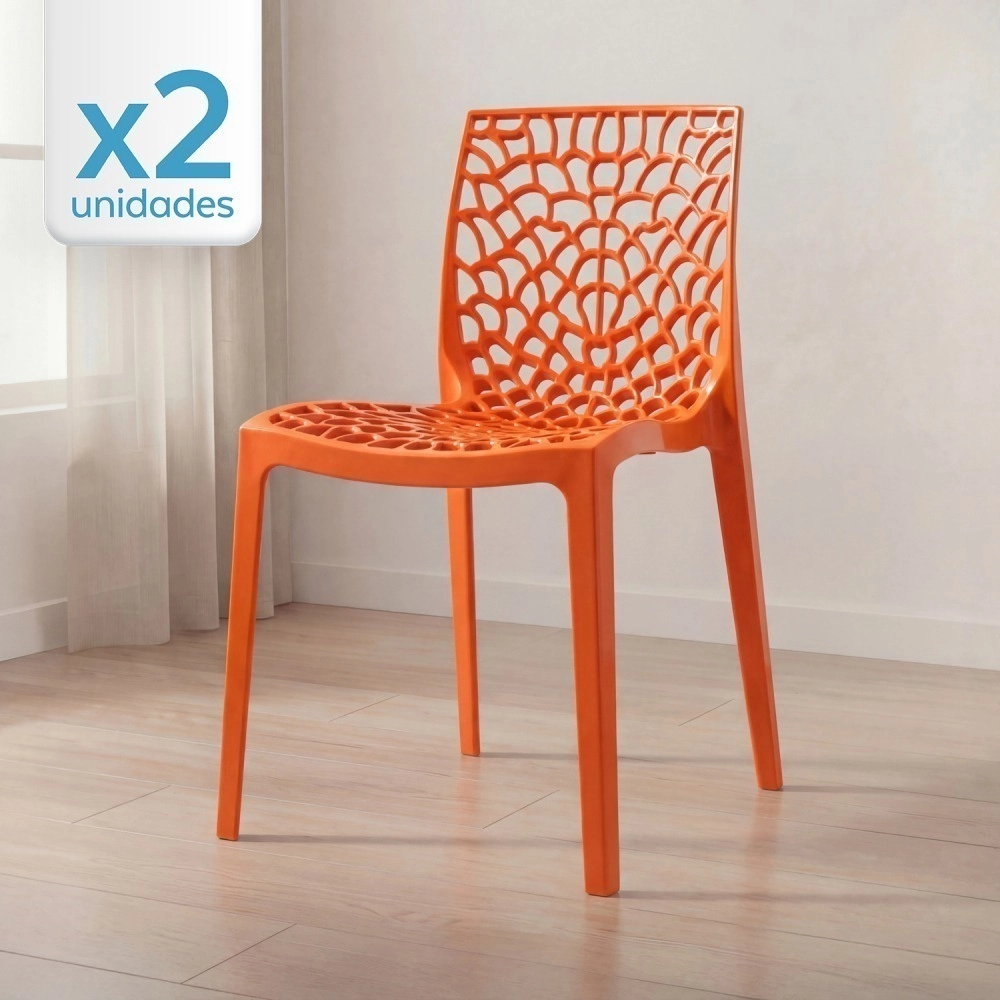 Kit 2 Cadeiras de jantar Gruvyer com design contemporâneo e anatômico - Laranja Kit 2 Cadeiras de jantar Gruvyer com design contemporâneo e anatômico - Laranja