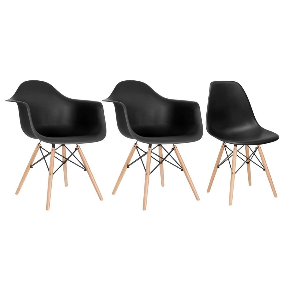Kit 2 cadeiras Eames DAW com braços + 1 cadeira Eiffel DSW - Preto Kit 2 cadeiras Eames DAW com braços + 1 cadeira Eiffel DSW - Preto