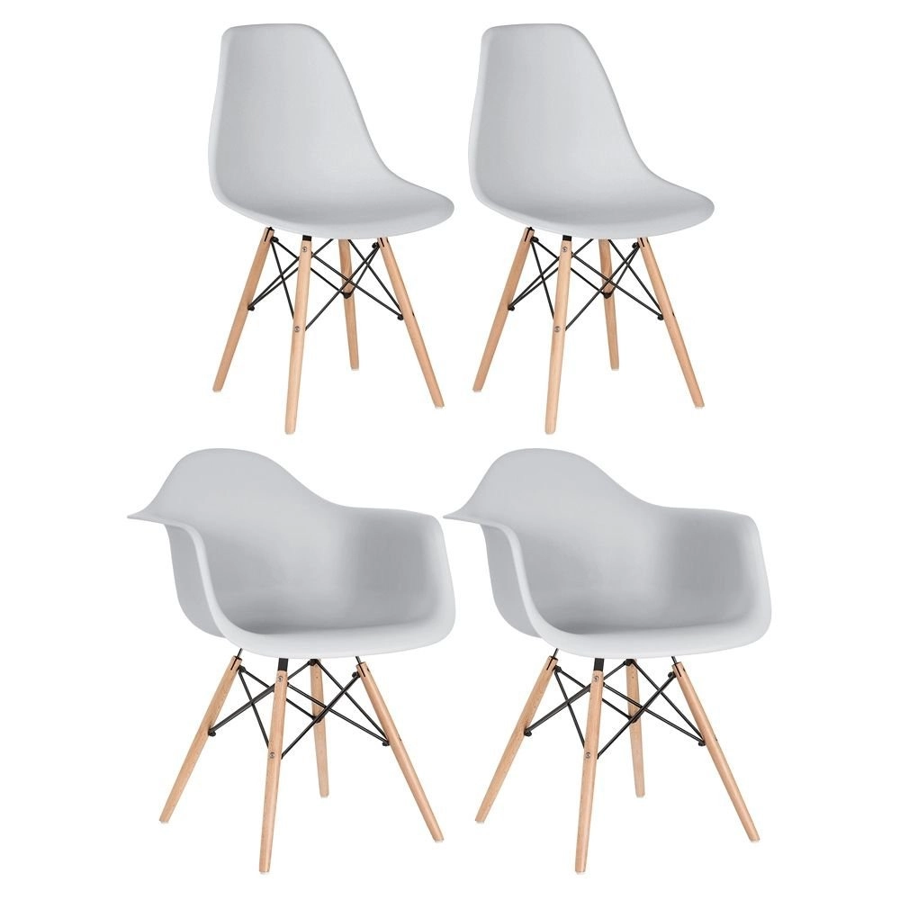 Kit 2 cadeiras Eames DAW com braços + 2 cadeiras Eiffel DSW - Cinza claro Kit 2 cadeiras Eames DAW com braços + 2 cadeiras Eiffel DSW - Cinza claro