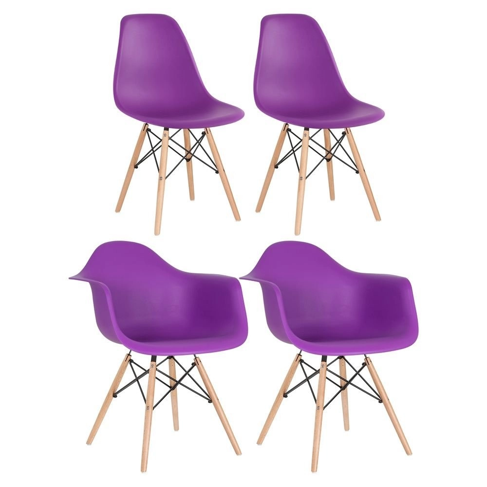 Kit 2 cadeiras Eames DAW com braços + 2 cadeiras Eiffel DSW Roxo Kit 2 cadeiras Eames DAW com braços + 2 cadeiras Eiffel DSW Roxo