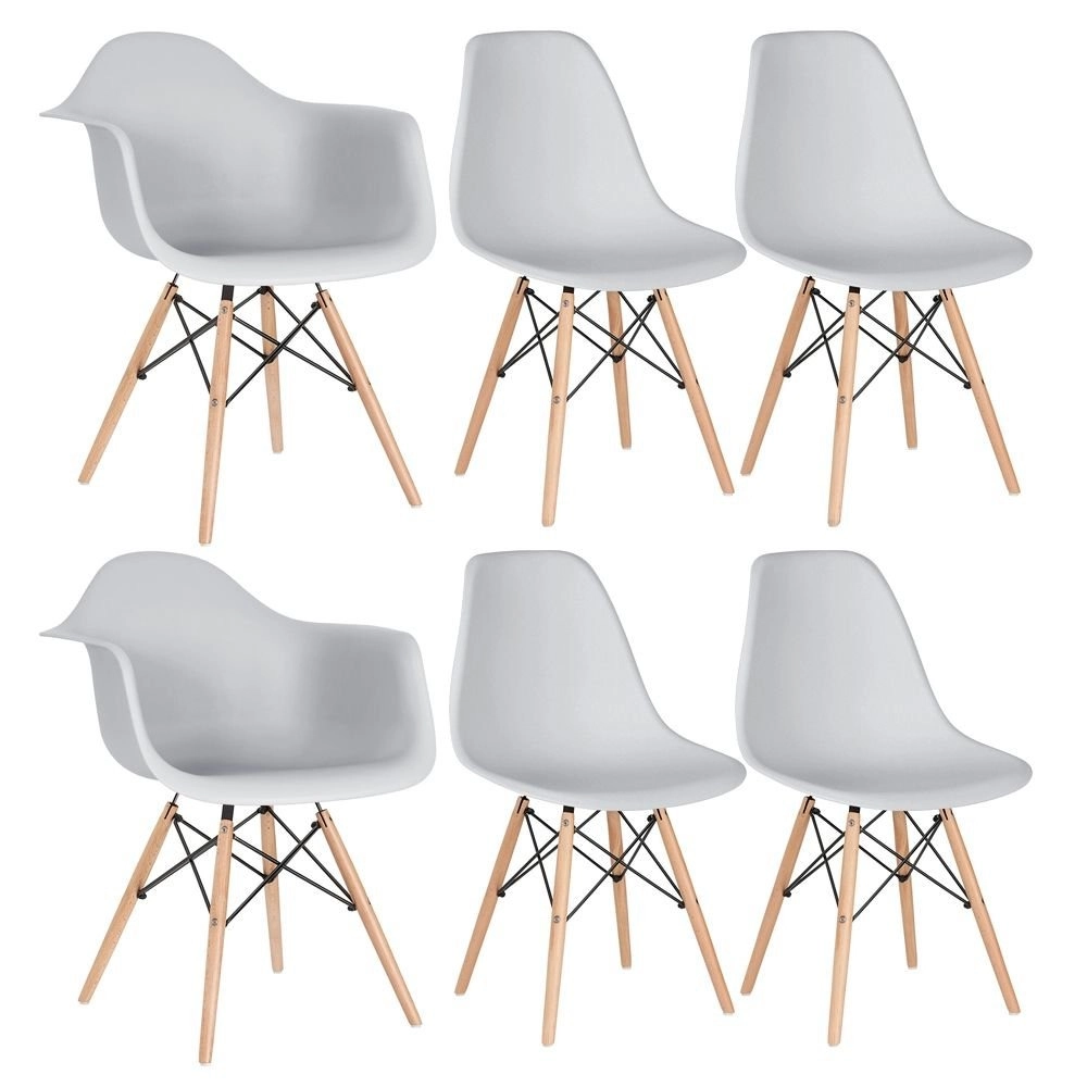 Kit 2 cadeiras Eames DAW com braços + 4 cadeiras Eiffel DSW - Cinza claro Kit 2 cadeiras Eames DAW com braços + 4 cadeiras Eiffel DSW - Cinza claro