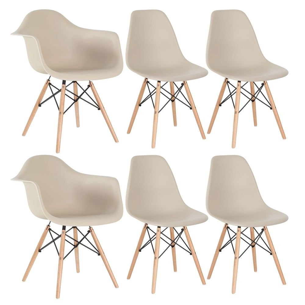 Kit 2 cadeiras Eames DAW com braços + 4 cadeiras Eiffel DSW - Nude Kit 2 cadeiras Eames DAW com braços + 4 cadeiras Eiffel DSW - Nude