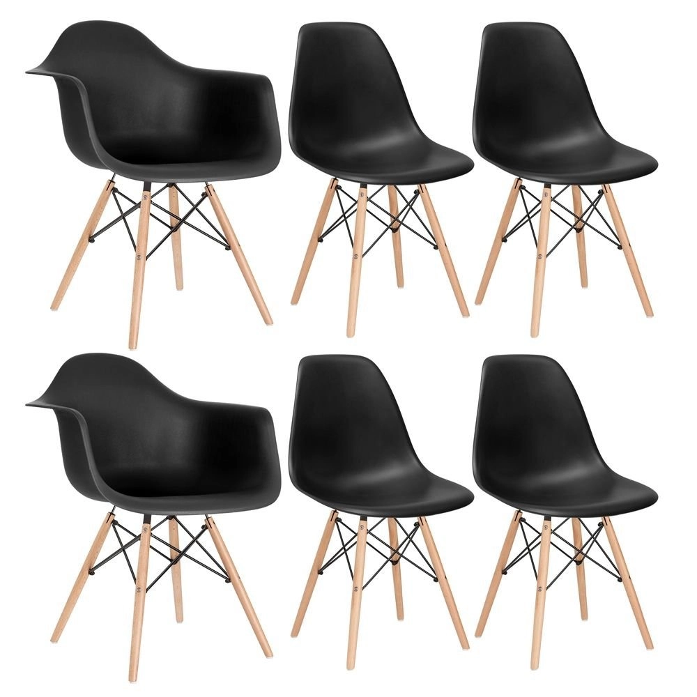 Kit 2 cadeiras Eames DAW com braços + 4 cadeiras Eiffel DSW - Preto Kit 2 cadeiras Eames DAW com braços + 4 cadeiras Eiffel DSW - Preto