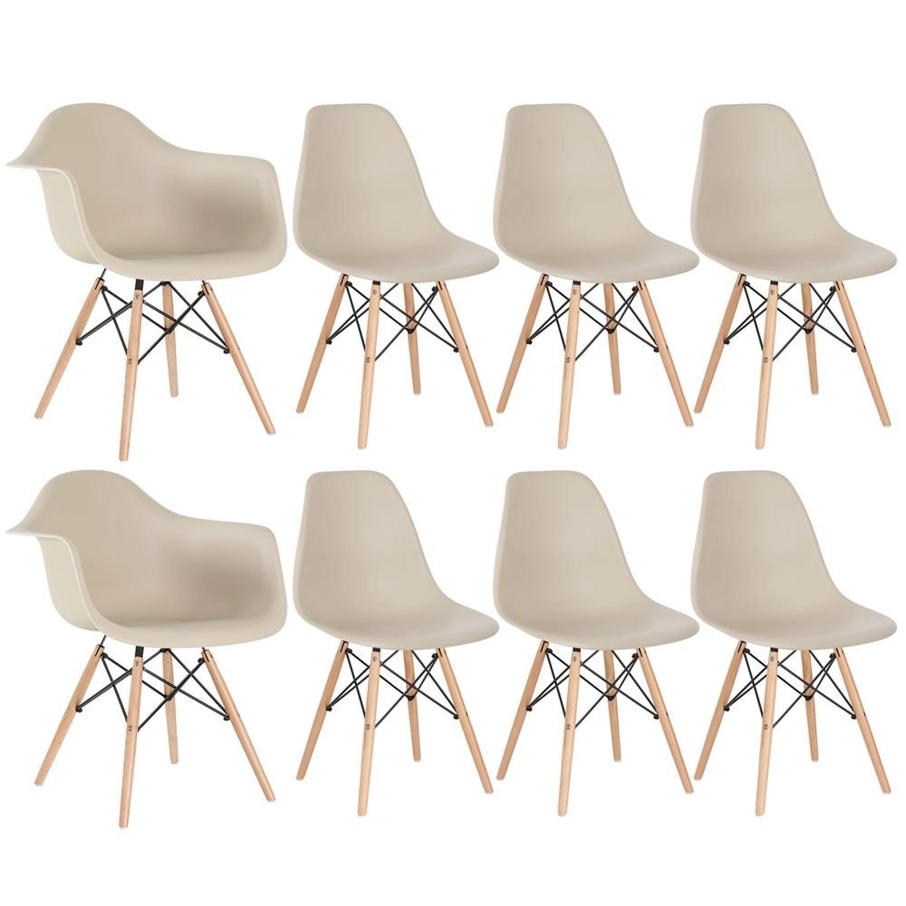 Kit 2 cadeiras Eames DAW com braços + 6 cadeiras Eiffel DSW - Nude Kit 2 cadeiras Eames DAW com braços + 6 cadeiras Eiffel DSW - Nude