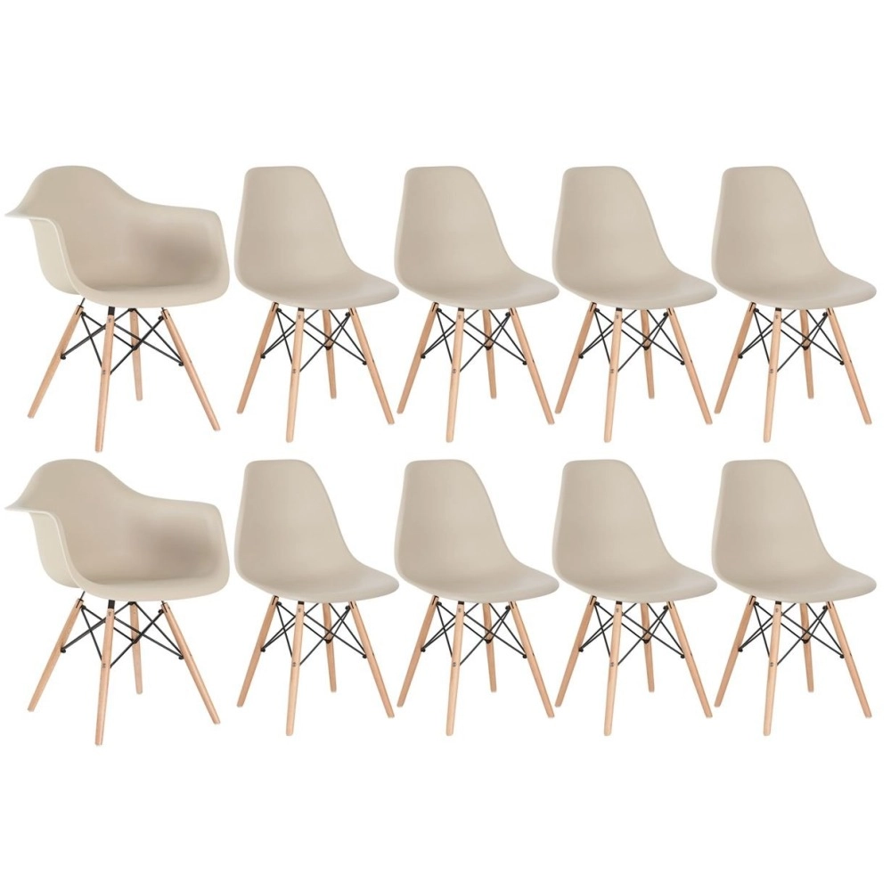Kit 2 cadeiras Eames DAW com braços + 8 cadeiras Eiffel DSW - Nude Kit 2 cadeiras Eames DAW com braços + 8 cadeiras Eiffel DSW - Nude