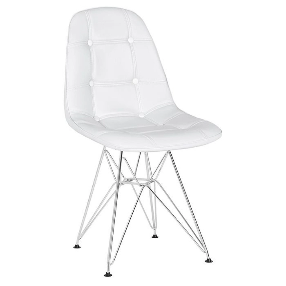 Kit 2 Cadeiras estofada Charles Eames Eiffel Botonê DKR com pés de metal cromado - Branco Kit 2 Cadeiras estofada Charles Eames Eiffel Botonê DKR com pés de metal cromado - Branco