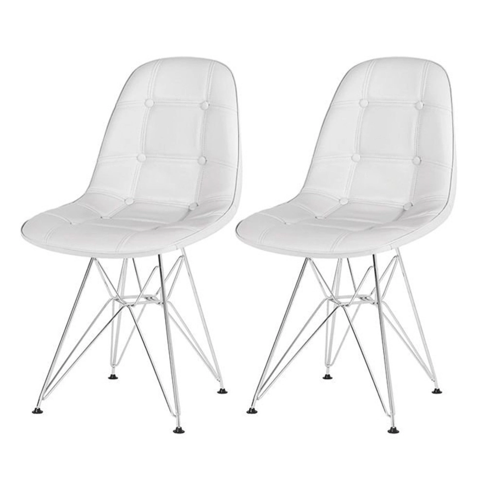 Kit 2 Cadeiras estofada Charles Eames Eiffel Botonê DKR com pés de metal cromado - Cinza claro