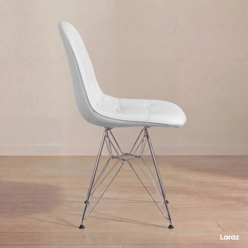 Kit 2 Cadeiras estofada Charles Eames Eiffel Botonê DKR com pés de metal cromado - Cinza claro