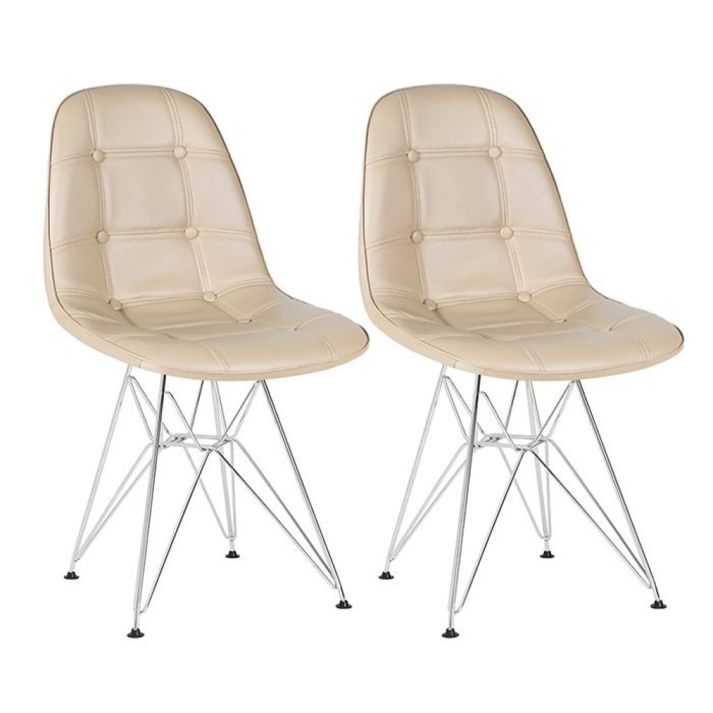 Kit 2 Cadeiras estofada Charles Eames Eiffel Botonê DKR com pés de metal cromado - Nude Kit 2 Cadeiras estofada Charles Eames Eiffel Botonê DKR com pés de metal cromado - Nude