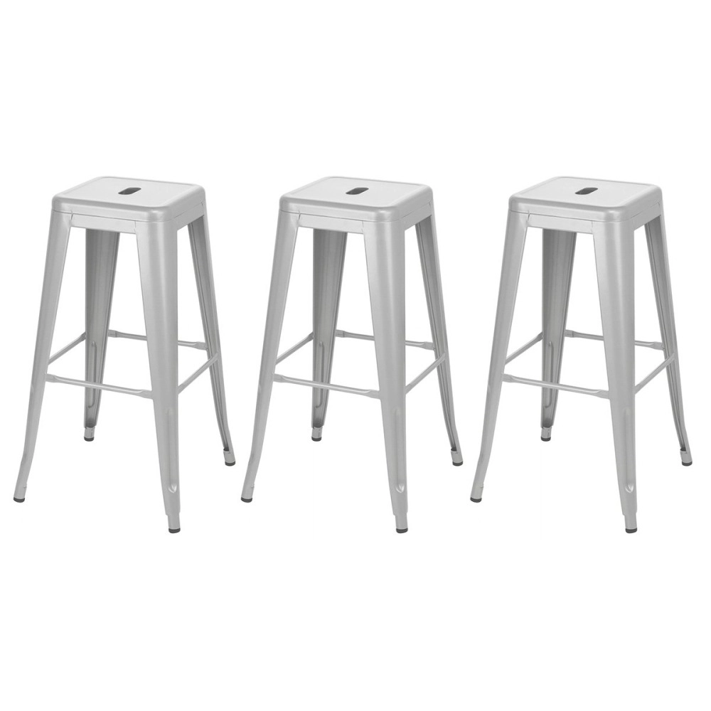 Kit 3 banquetas altas para bancada Iron Tolix 76 cm – Prata