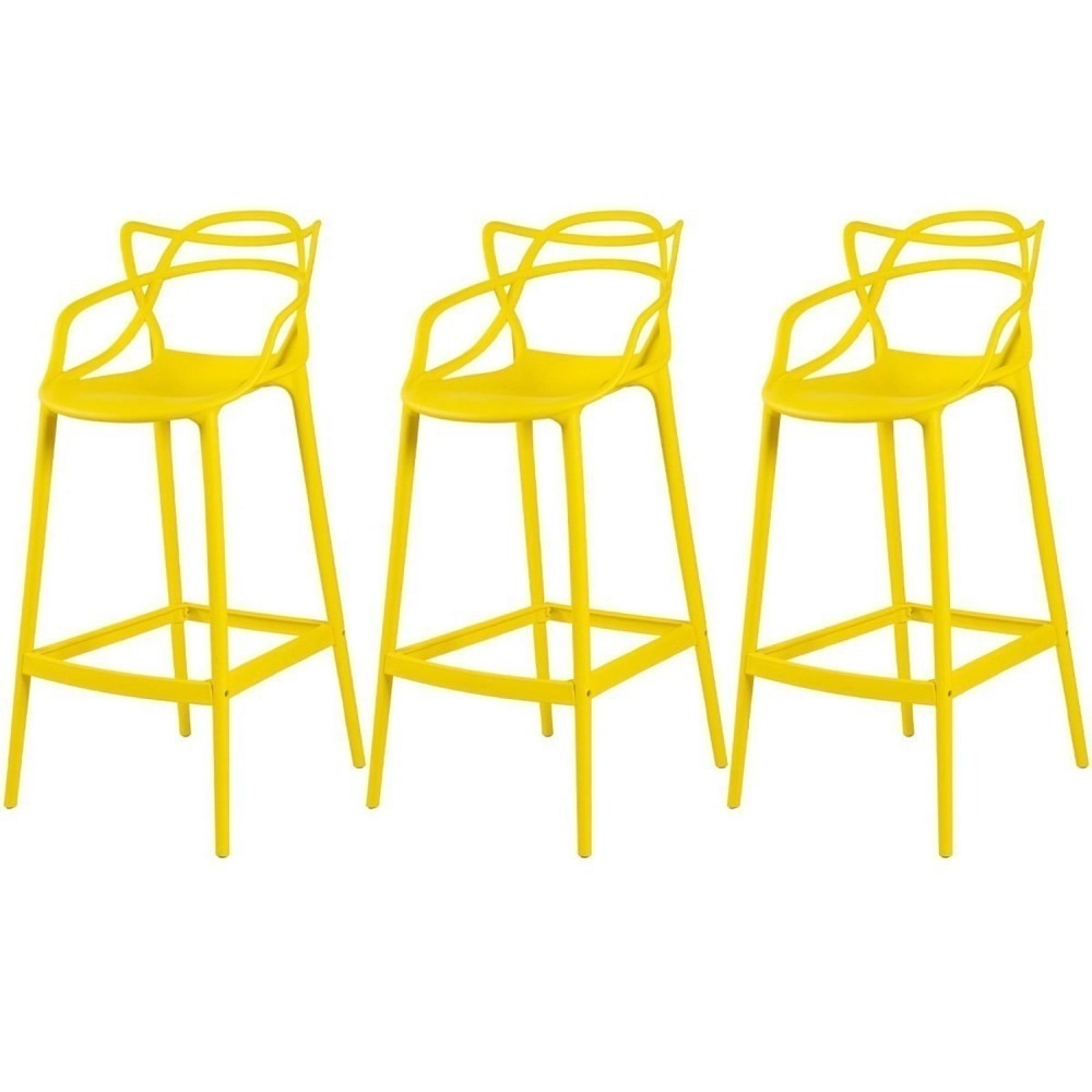 Kit 3 Banquetas alta para bancada Master Allegra em Polipropileno 78 cm - Amarelo Kit 3 Banquetas alta para bancada Master Allegra em Polipropileno 78 cm - Amarelo