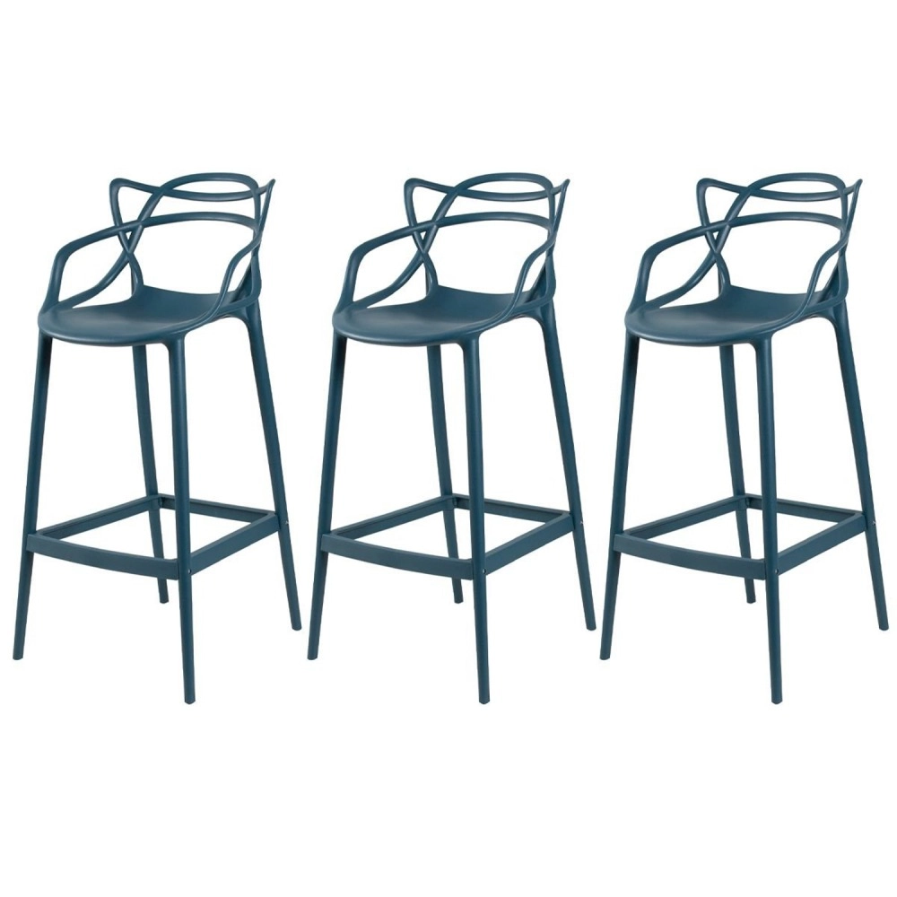Kit 3 Banquetas alta para bancada Master Allegra em Polipropileno 78 cm - Azul petróleo