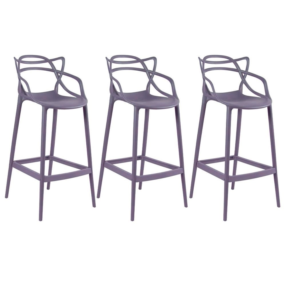 Kit 3 Banquetas alta para bancada Master Allegra em Polipropileno 78 cm - Cinza escuro