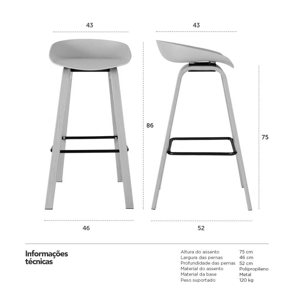 Kit 3 banquetas altas bancada cozinha Cassia BD 76 cm - Preto