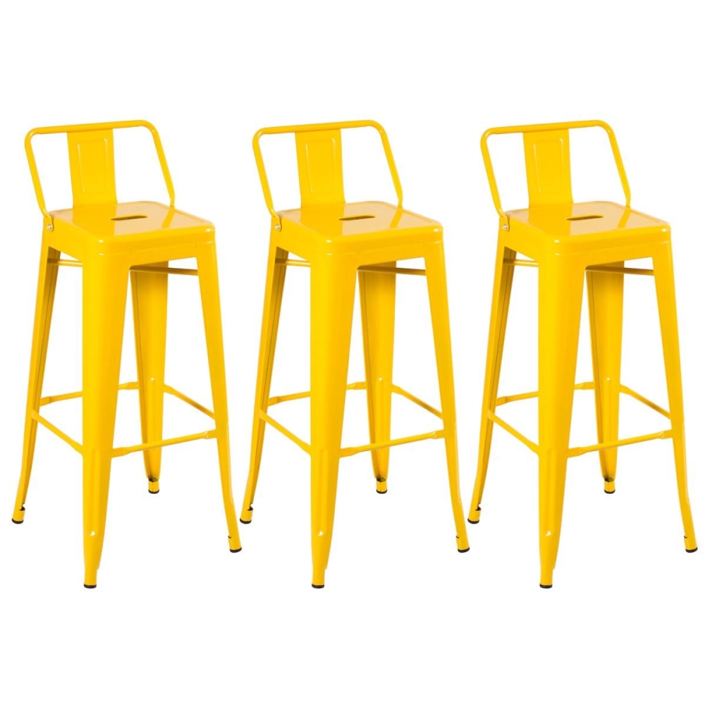 Kit 3 banquetas altas para bancada Iron Tolix com encosto 76 cm – Amarelo