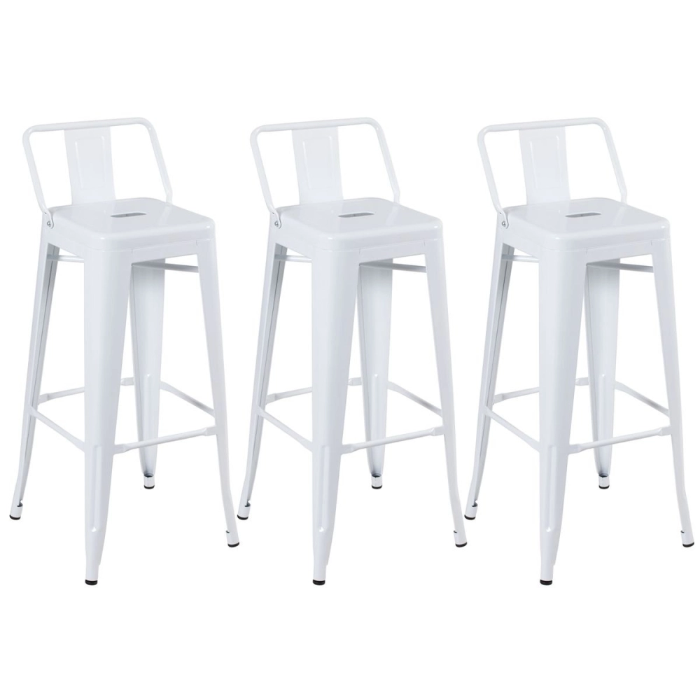 Kit 3 banquetas altas para bancada Iron Tolix com encosto 76 cm – Branco
