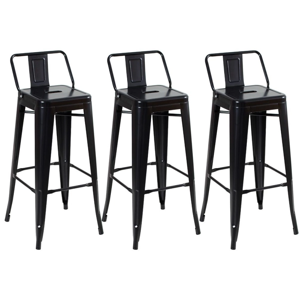 Kit 3 banquetas altas para bancada Iron Tolix com encosto 76 cm – Preto Semibrilho Kit 3 banquetas altas para bancada Iron Tolix com encosto 76 cm – Preto Semibrilho