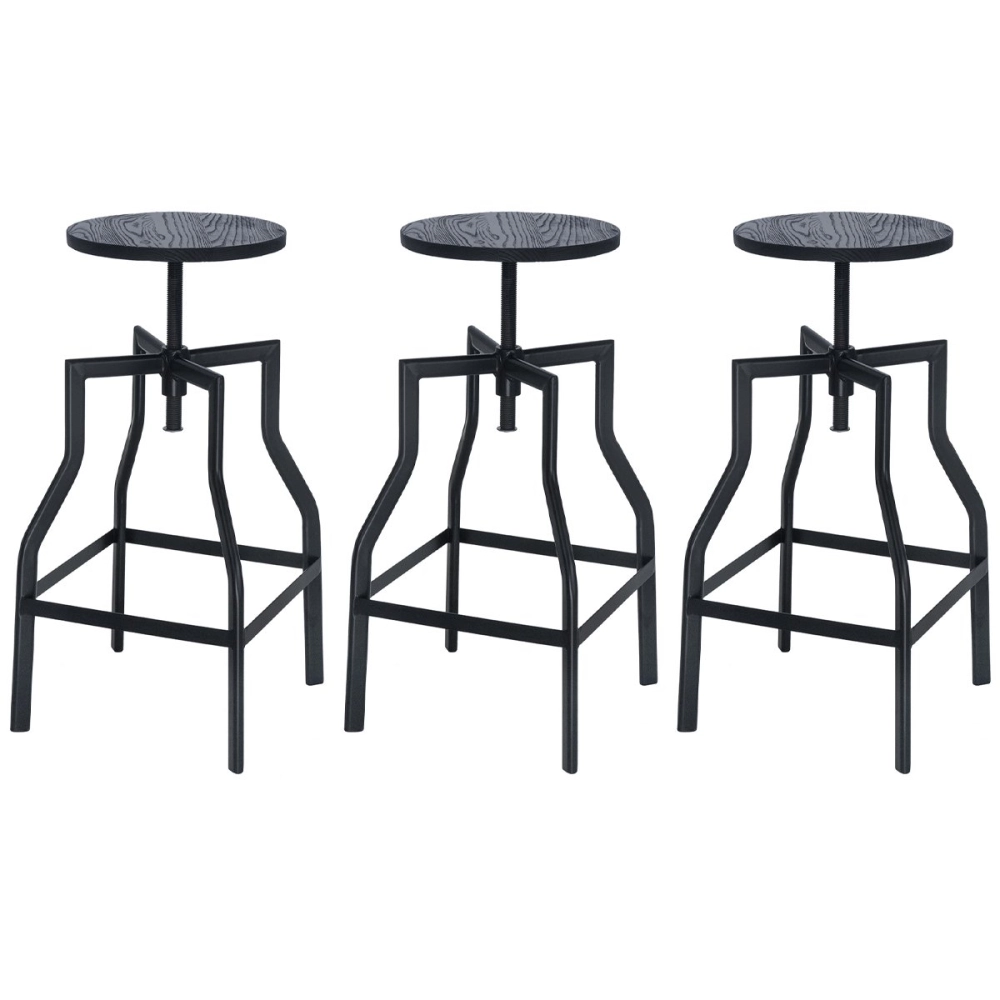 Kit 3 banquetas altas retro para bancada industrial Turner - Preto
