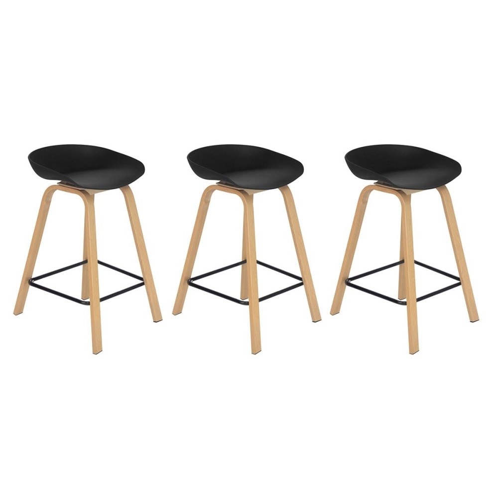 Kit 3 Banquetas média para bancada Cassia com base de madeira 66 cm - Preto Kit 3 Banquetas média para bancada Cassia com base de madeira 66 cm - Preto