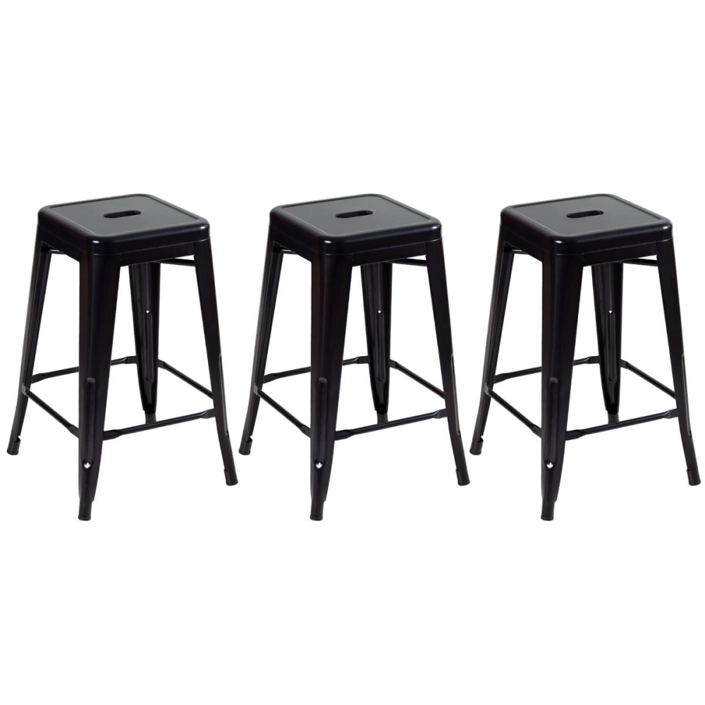 Kit 3 Banquetas média para bancada Iron Tolix 61 cm - Preto