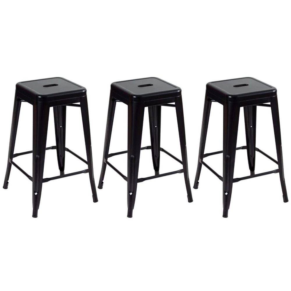 Kit 3 Banquetas média para bancada Iron Tolix 66 cm – Preto