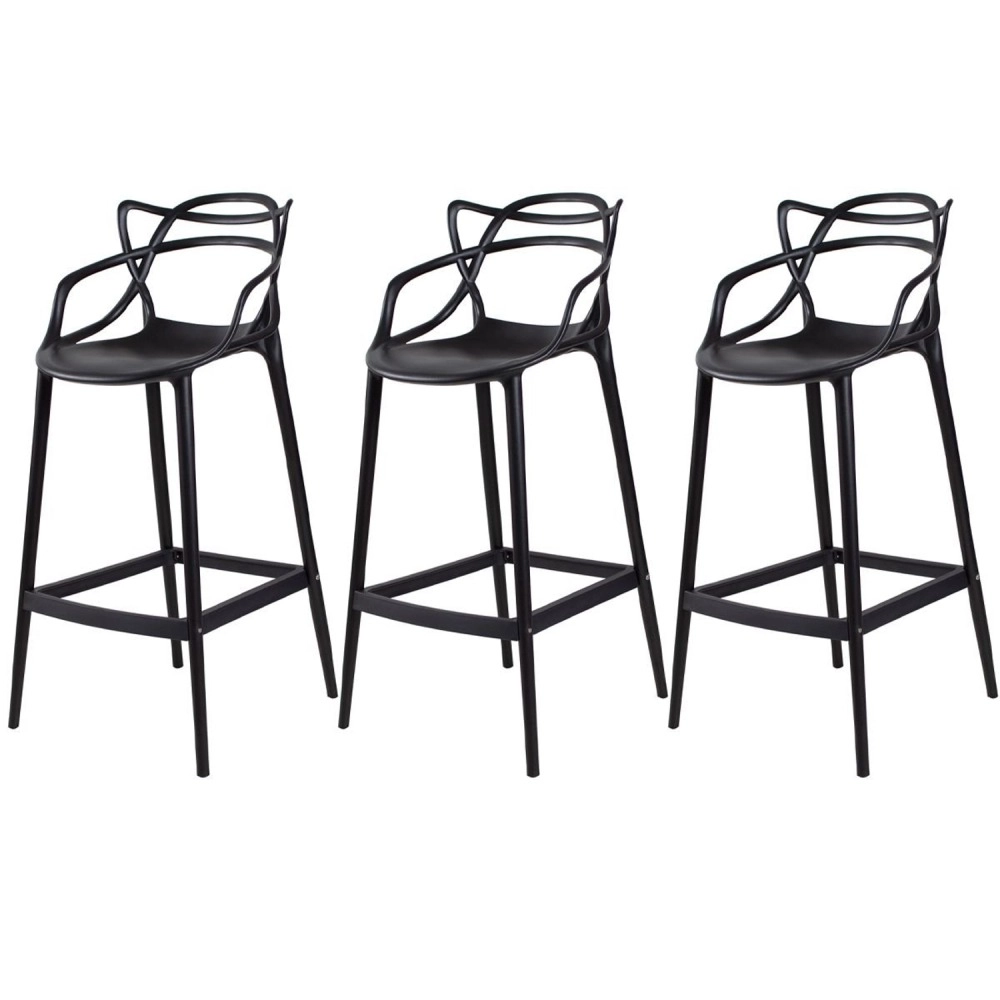 Kit 3 Banquetas média para bancada Master Allegra em Polipropileno 66 cm - Preto
