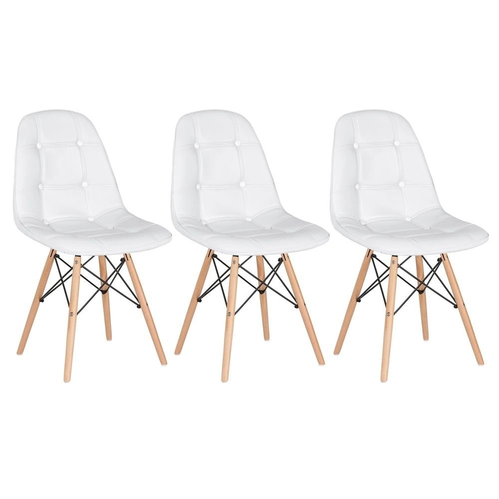 Kit 3 Cadeiras de jantar Charles Eames Eiffel Botonê Estofada – Branco Kit 3 Cadeiras de jantar Charles Eames Eiffel Botonê Estofada – Branco