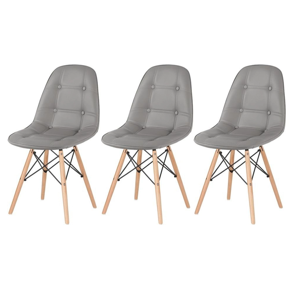 Kit 3 Cadeiras de jantar Charles Eames Eiffel Botonê Estofada – Cinza Kit 3 Cadeiras de jantar Charles Eames Eiffel Botonê Estofada – Cinza