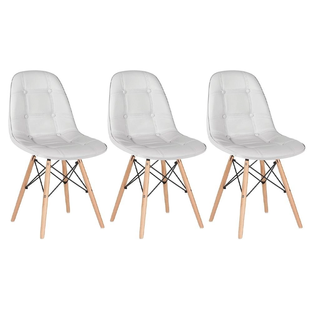 Kit 3 Cadeiras de jantar Charles Eames Eiffel Botonê Estofada - Cinza claro Kit 3 Cadeiras de jantar Charles Eames Eiffel Botonê Estofada - Cinza claro