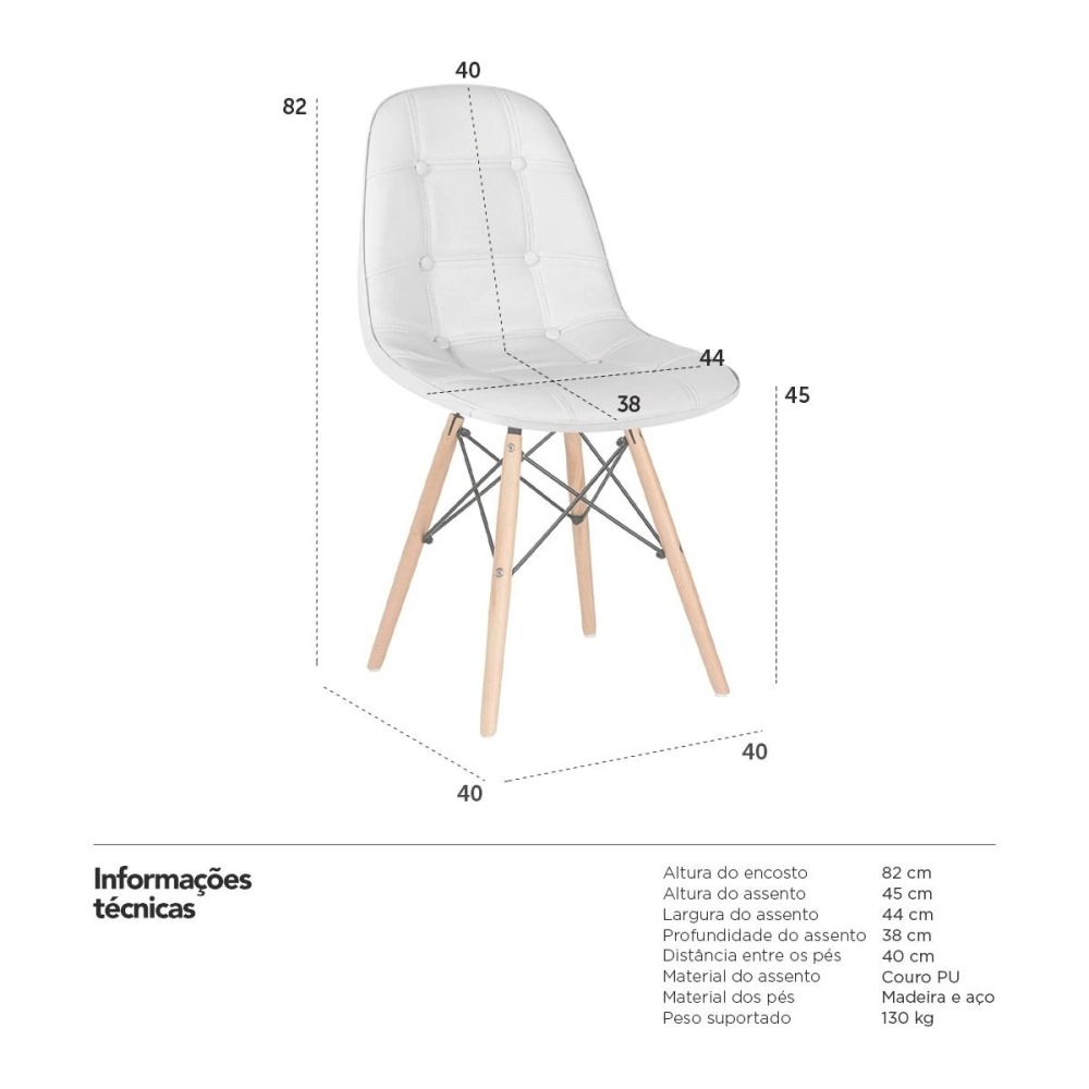 Kit 3 Cadeiras de jantar Charles Eames Eiffel Botonê Estofada - Cinza claro Kit 3 Cadeiras de jantar Charles Eames Eiffel Botonê Estofada - Cinza claro