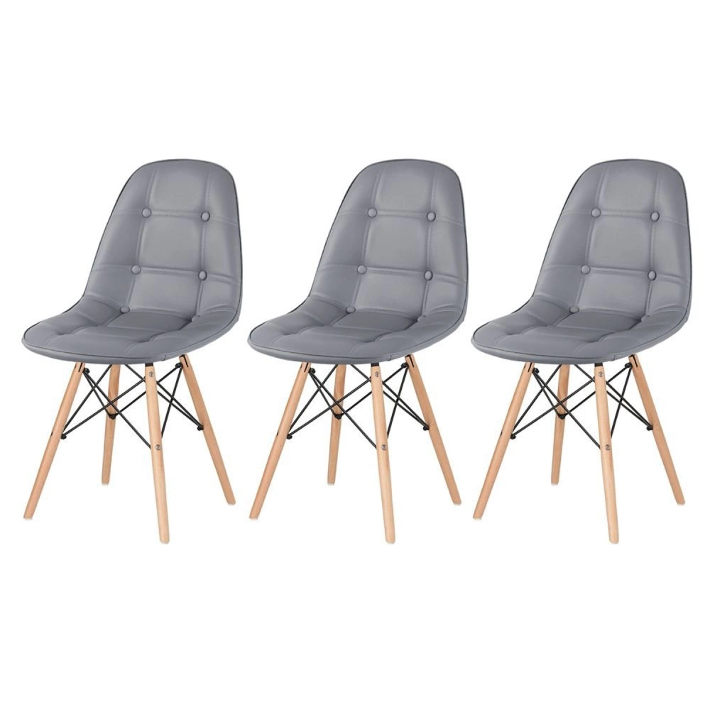 Kit 3 Cadeiras de jantar Charles Eames Eiffel Botonê Estofada – Cinza-escuro